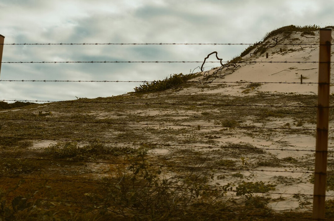 Portuguese investigative journalist taking notes near a construction site in a protected coastal dune area